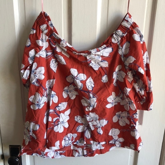 Loft Off the Shoulder Elastic Neckline Floral Boxy 100% Cotton Top Blouse S - Picture 2 of 8